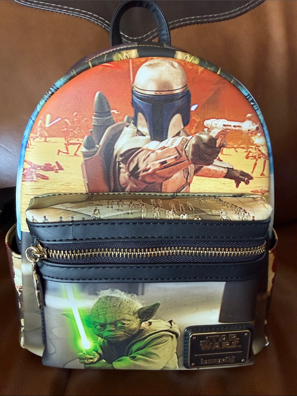 Star Wars Mini Backpack in Orange, Green and Black Featuring Yoda & Boba Fett